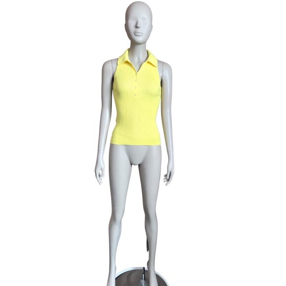 Loft Yellow Ribbed Collared Tank Top - Picture 1 of 5